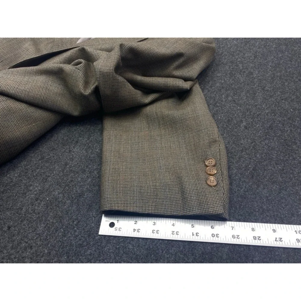 Ralph Lauren Wool Blazer Jacket Mens 56R Olive Brown Micro Check Two Button